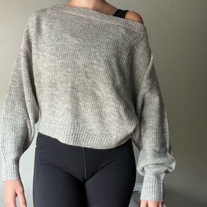 NEW Gray Off-Shoulder Women Cropped Sweater (M)